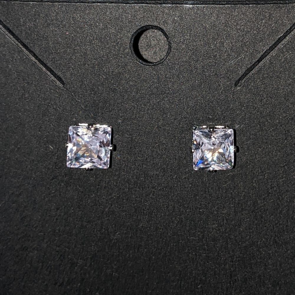 Cubic Zirconia Stud Earrings Square Princess Cut 0.7cm Large